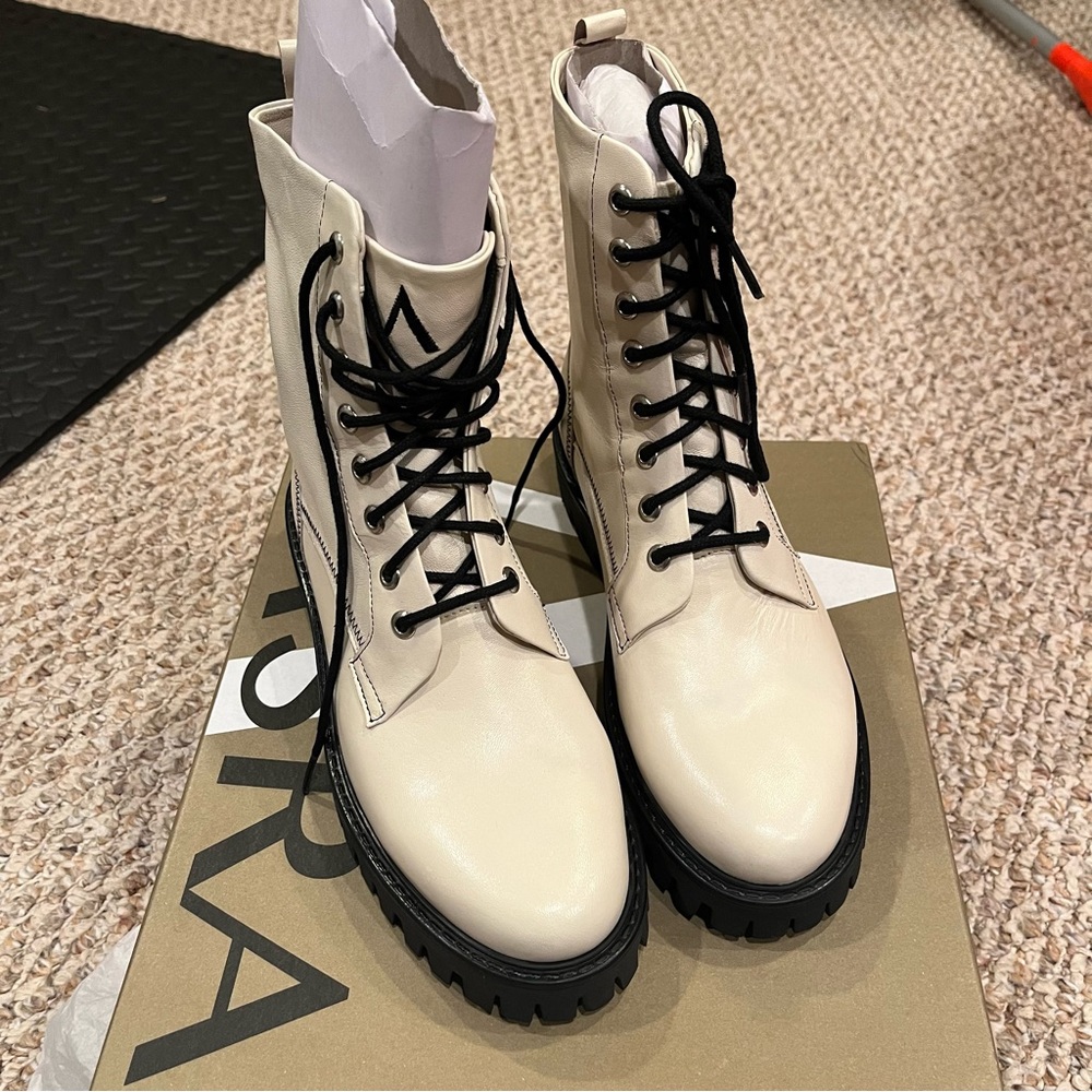 ASRA Milk Leather Lace Up Combat Boots